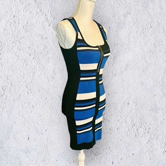 Karen Millen Blue Colorblock Striped Knit Bandage Style Bodycon Dress Size 1 XS - Picture 15 of 16
